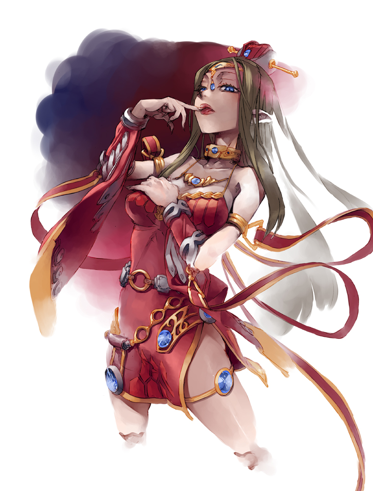 1girl, allure_queen, allure_queen_lv7, bad_id, bad_pixiv_id, blue_eyes, breasts, brown_hair, cleavage, duel_monster, female_focus, ikuhana_niiro, licking, licking_finger, lips, solo, tongue, yu-gi-oh!, yu-gi-oh!_duel_monsters