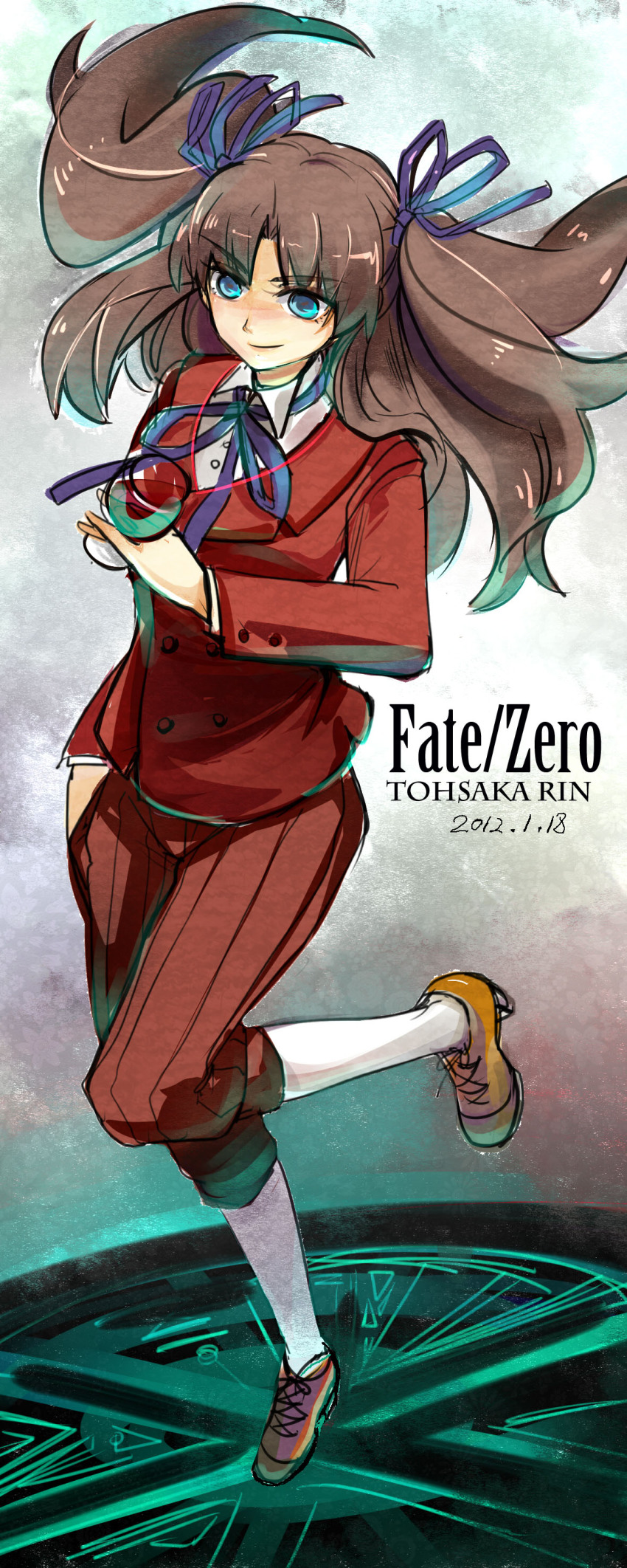 1girl, 2012, absurdres, alcohol, aqua_eyes, brown_hair, character_name, copyright_name