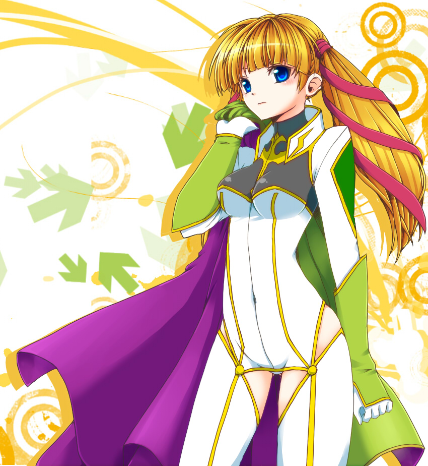 1girl, aji_paba, bad_id, bad_pixiv_id, blonde_hair, blue_eyes, bodysuit, breasts