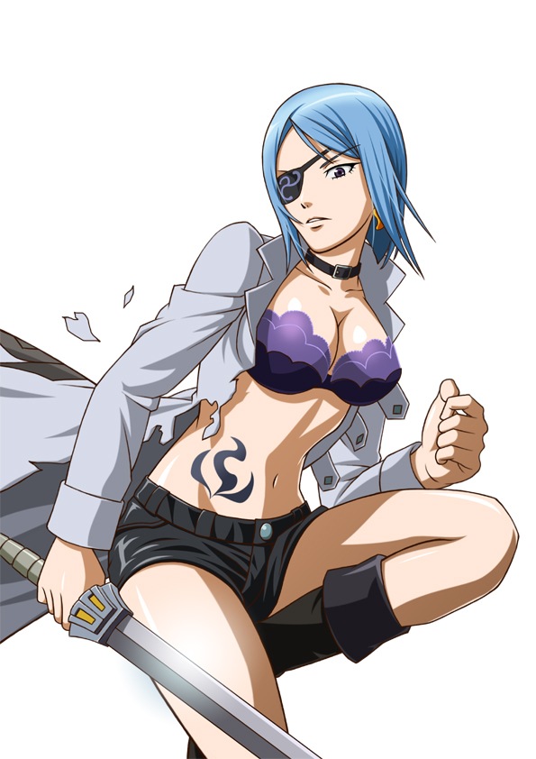 00s, 1girl, blue_hair, eyepatch, female_focus, ikkitousen, mouyuu_(ikkitousen), short_hair