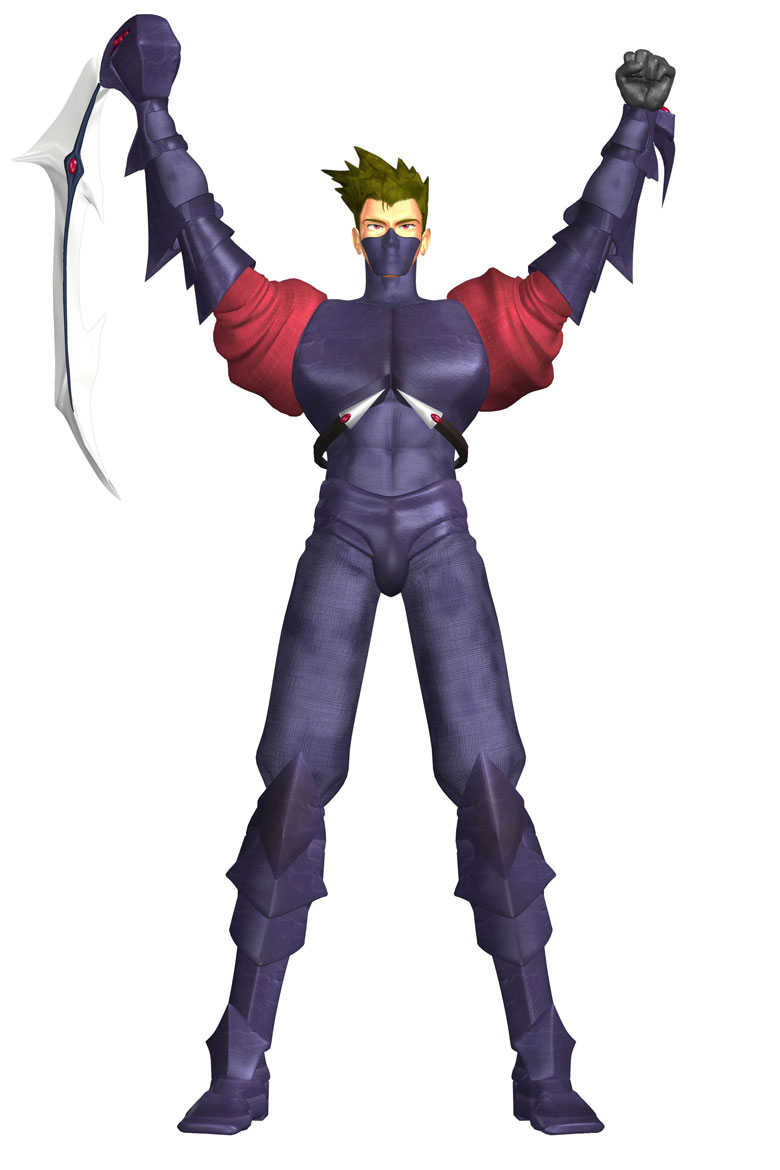 1boy, 3d, armor, blade, brown_hair, full_body, gi-delilas, legaia_densetsu