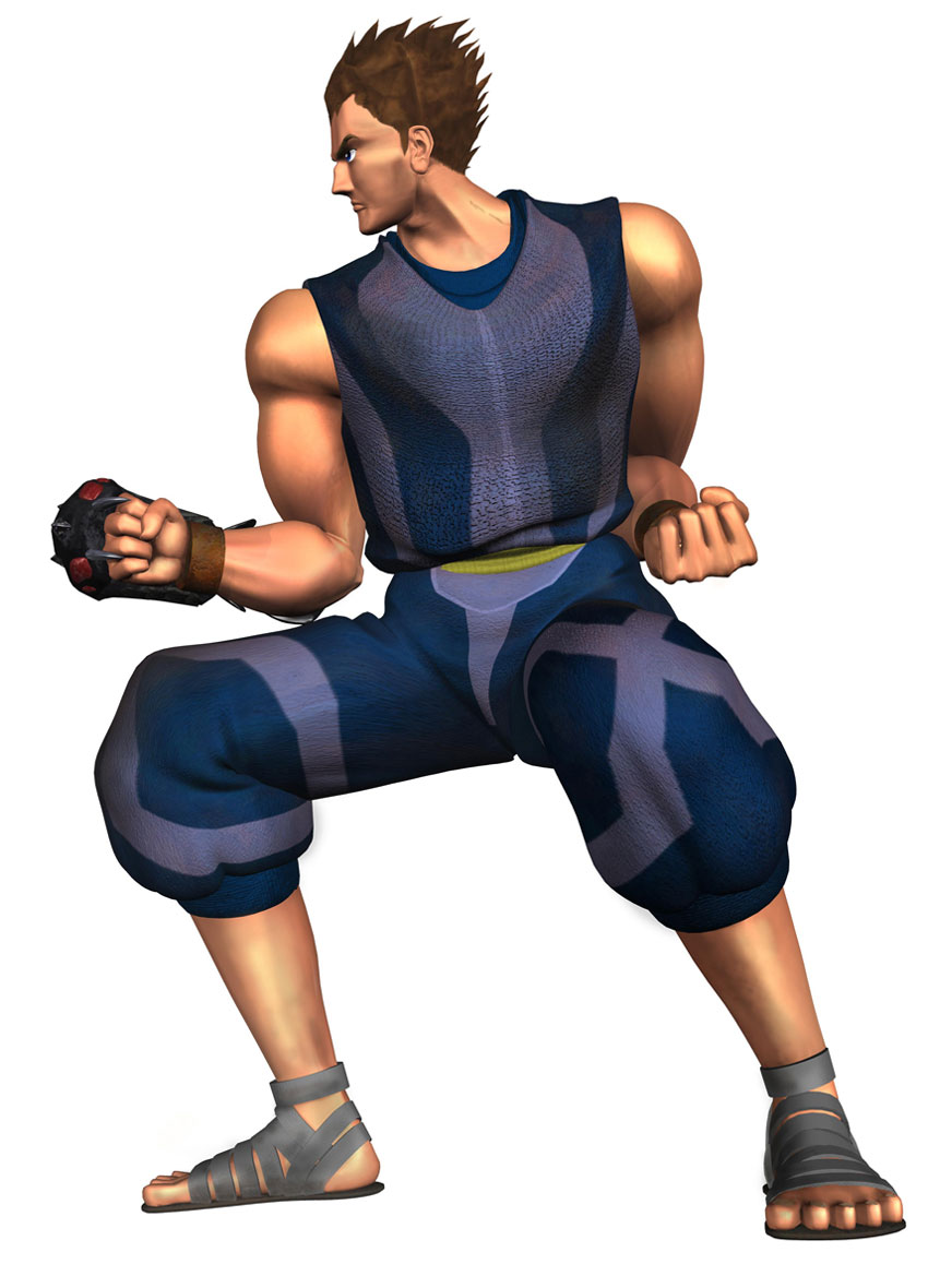 1boy, 3d, blue_eyes, brown_hair, gala, gauntlets, legaia_densetsu, male_focus