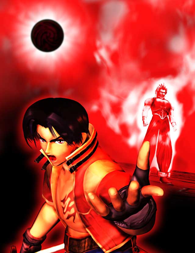 2boys, 3d, abs, avalon_(kuroame), black_theme, blue_hair, eclipse, fire