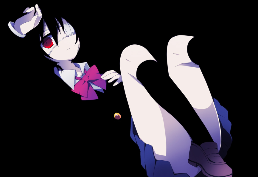 10s, 1girl, another, black_background, black_hair, black_socks, black_theme, blazer