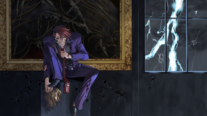 07th_expansion, 1boy, black_battler, decapitation, necktie, no_naku_koro_ni_(series), official_art, ougon_musou_kyoku