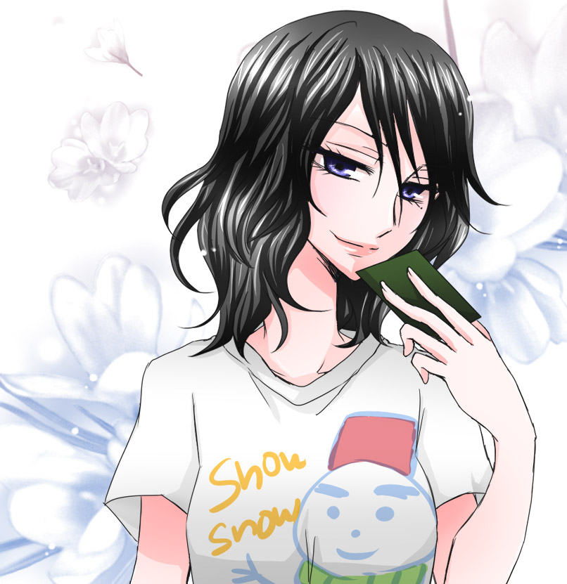 1girl, black_hair, blue_eyes, card, chihayafuru, female_focus, gradient_background, long_hair