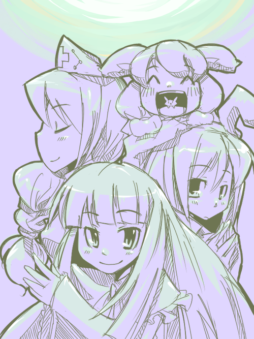4girls, ^_^, animal_ears, rabbit_ears, closed_eyes, dora, female_focus, houraisan_kaguya