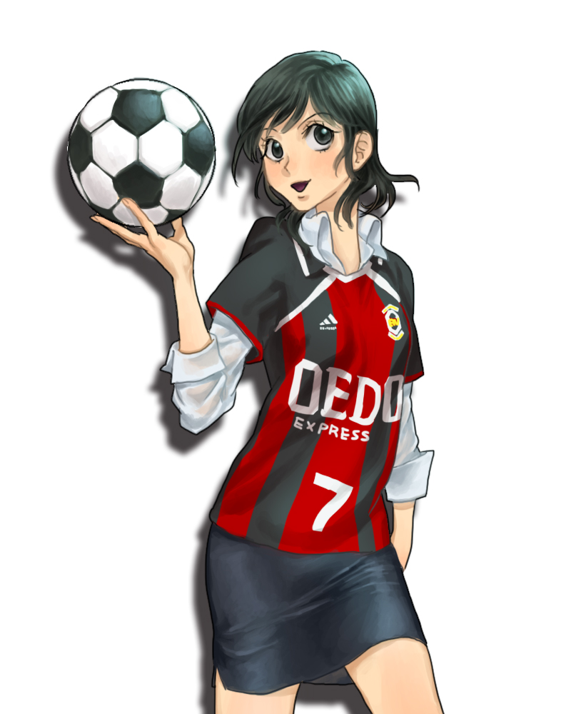 1girl, ball, black_eyes, black_hair, brown_hair, female_focus, giant_killing, nagata_yuri