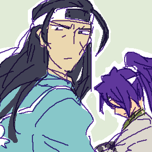 2boys, bakumatsu_rouman, kanada_kojiro, lowres, multiple_boys, oekaki, samurai, sanada_kojiro