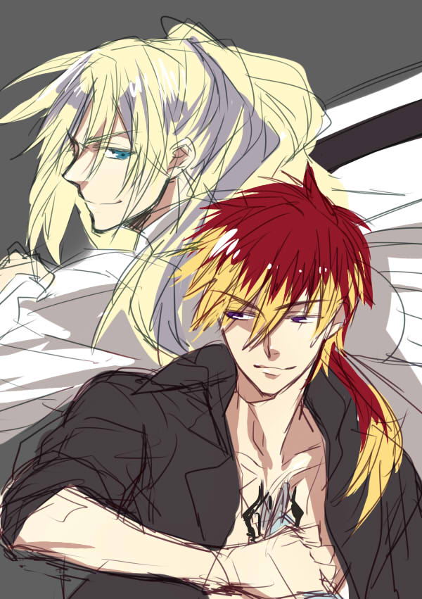 ao_no_exorcist, arthur_auguste_angel, blonde_hair, gender_request, genderswap, kirigakure_shura, long_hair, male_focus