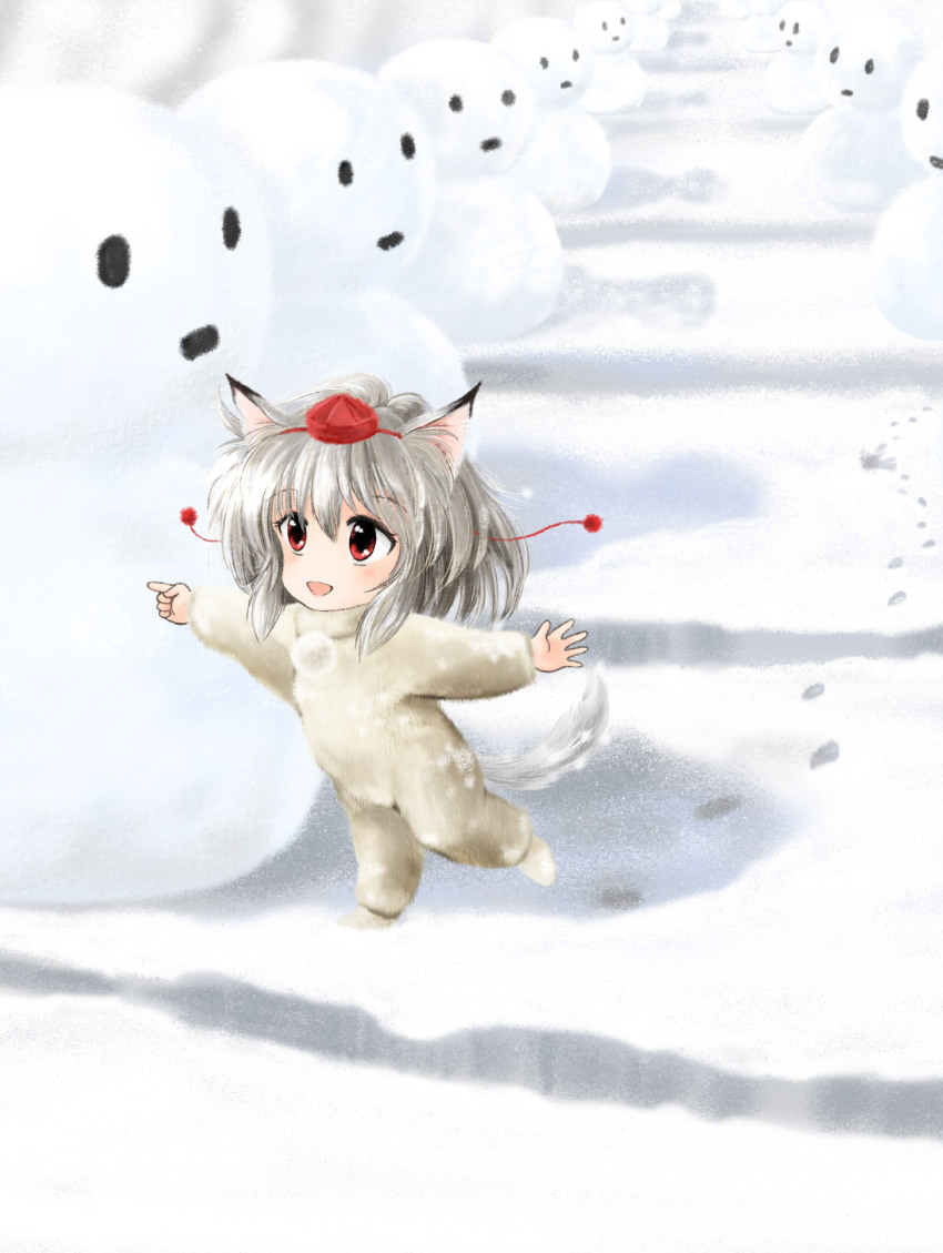 1girl, animal_ears, child, female_focus, footprints, highres, inubashiri_momiji, snow