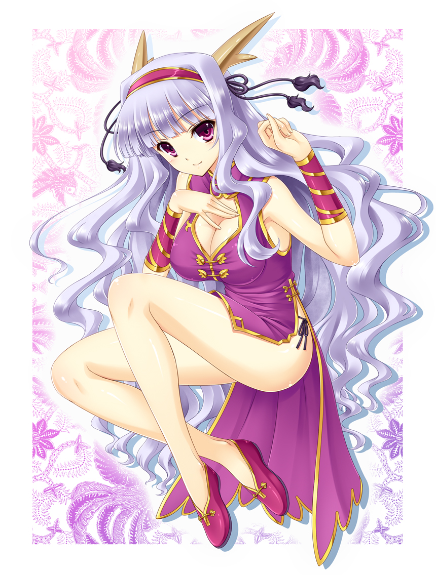 1girl, amane_(funfun), animal_ears, breasts, center_opening, china_dress, chinese_clothes, cleavage