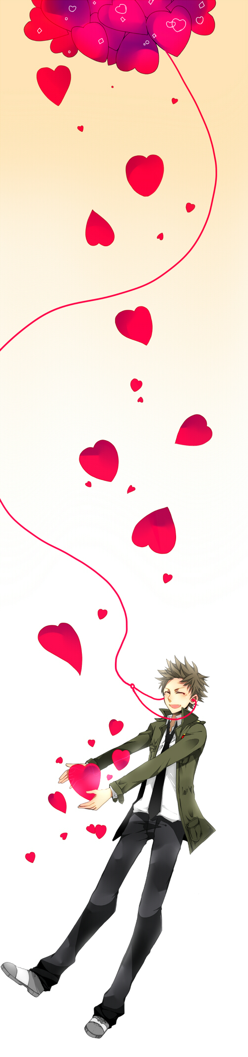 1boy, brown_hair, closed_eyes, giant_killing, gradient_background, headphones, heart, highres