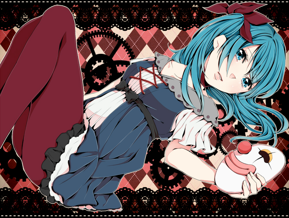 1girl, aqua_eyes, aqua_hair, argyle_background, argyle_clothes, female_focus, hatsune_miku, hatsune_miku_(regret)