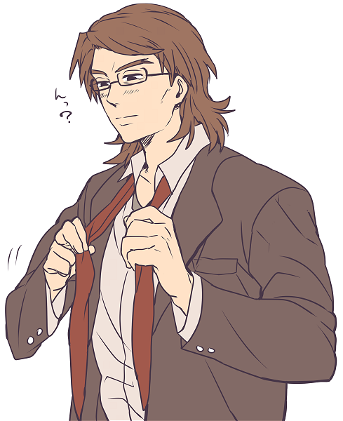 1boy, ?, alternate_costume, bespectacled, brown_eyes, brown_hair, cheekbones, dressing