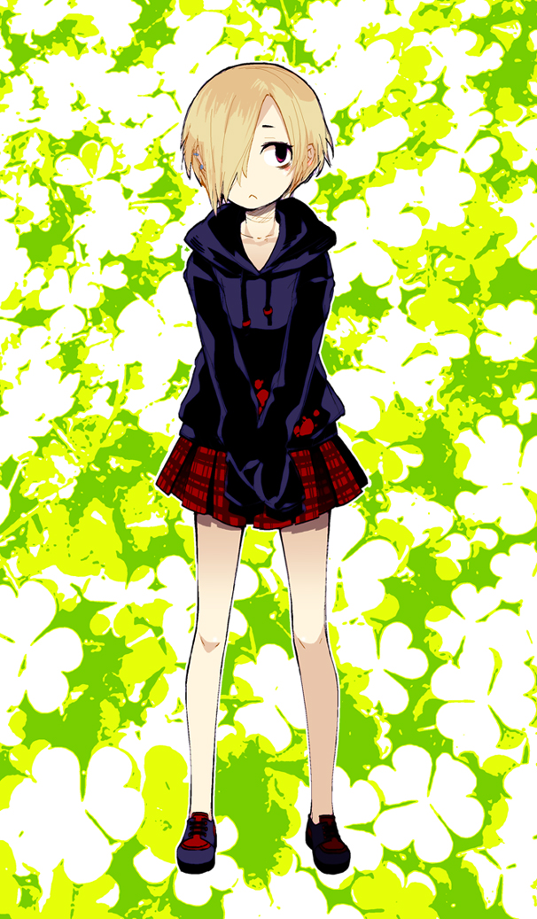 10s, 1girl, bad_id, bad_pixiv_id, bags_under_eyes, blonde_hair, female_focus, hair_over_one_eye