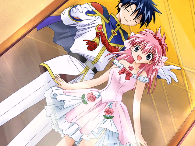 00s, 1boy, 1girl, broccoli_(company), dress, flower, galaxy_angel, game_cg