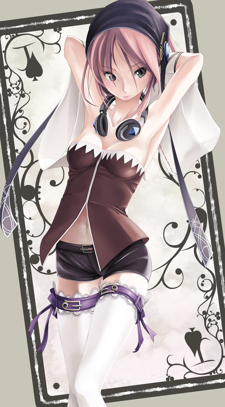 00s, 1girl, armpits, arms_up, bad_id, bad_pixiv_id, belt, black_headscarf