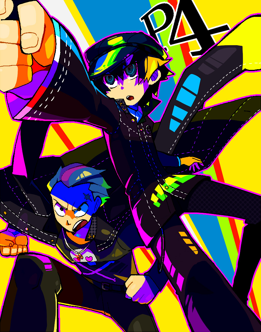 1boy, 1girl, androgynous, atlus, bad_id, bad_pixiv_id, cabbie_hair, newsboy_cap