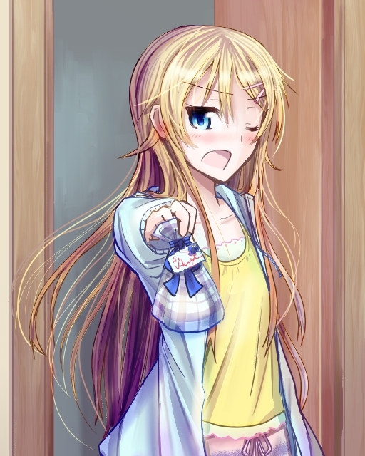 1girl, aoi_usagi_(marinebluerabbit), blonde_hair, blue_eyes, door, female_focus, kousaka_kirino, long_hair
