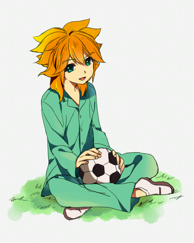 1boy, amemiya_taiyou, bad_id, bad_pixiv_id, ball, grass, image_sample, inazuma_eleven