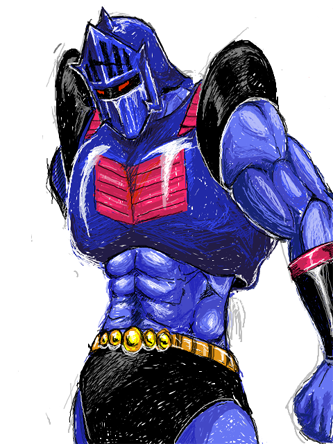 1boy, aki_corporation, blue_skin, colored_skin, lowres, male_focus, oekaki, simple_background, solo, ultimate_muscle, white_background