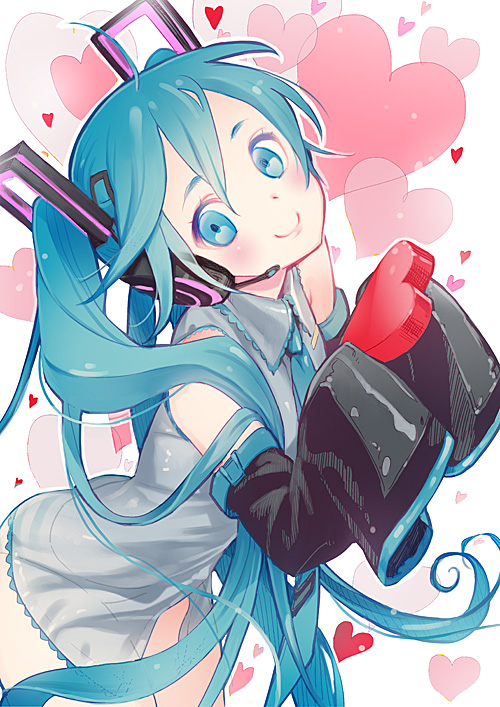 1girl, aqua_eyes, aqua_hair, detached_sleeves, female_focus, hatsune_miku, headphones, headset