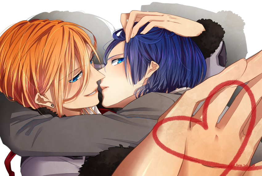 10s, 2boys, blonde_hair, blue_eyes, blue_hair, hand_on_head, heart, highres, hijirikawa_masato, jinguji_ren, male_focus, multiple_boys, short_hair, uta_no_prince-sama, yaoi
