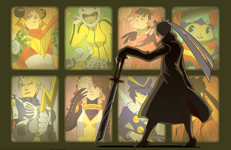 4girls, 5boys, adachi_tooru, amagi_yukiko, androgynous, artist_request, atlus, black_hair