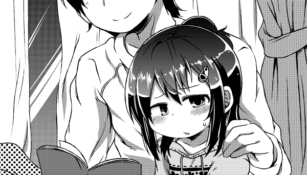 bad_id, bad_pixiv_id, black_hair, blush, book, child, greyscale, hair_ornament