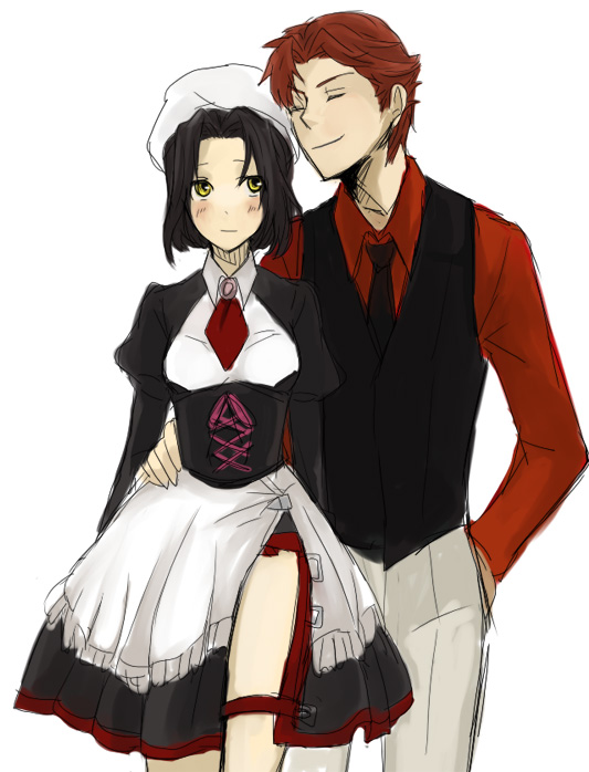 1boy, 1girl, baccano!, chane_laforet, claire_stanfield, cosplay, maid, parody