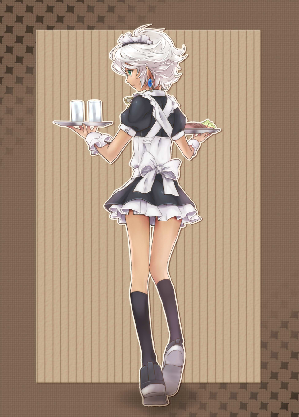 1girl, aqua_eyes, bad_id, bad_pixiv_id, brown_background, crossdressing, crossdressing_(mtf), dark-skinned_female