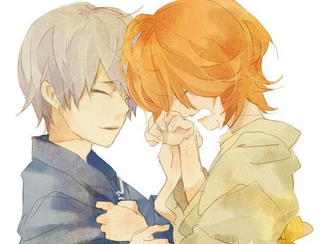 1boy, 1girl, bad_id, bad_pixiv_id, bleach, blonde_hair, closed_eyes, ichimaru_gin