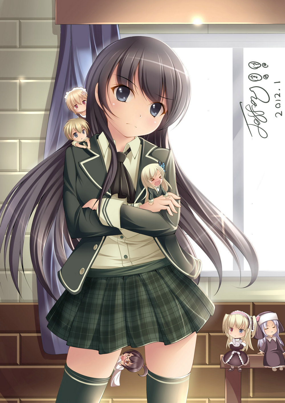 10s, 1boy, 6+girls, blonde_hair, blush, boku_wa_tomodachi_ga_sukunai, butterfly_hair_ornament, closed_eyes