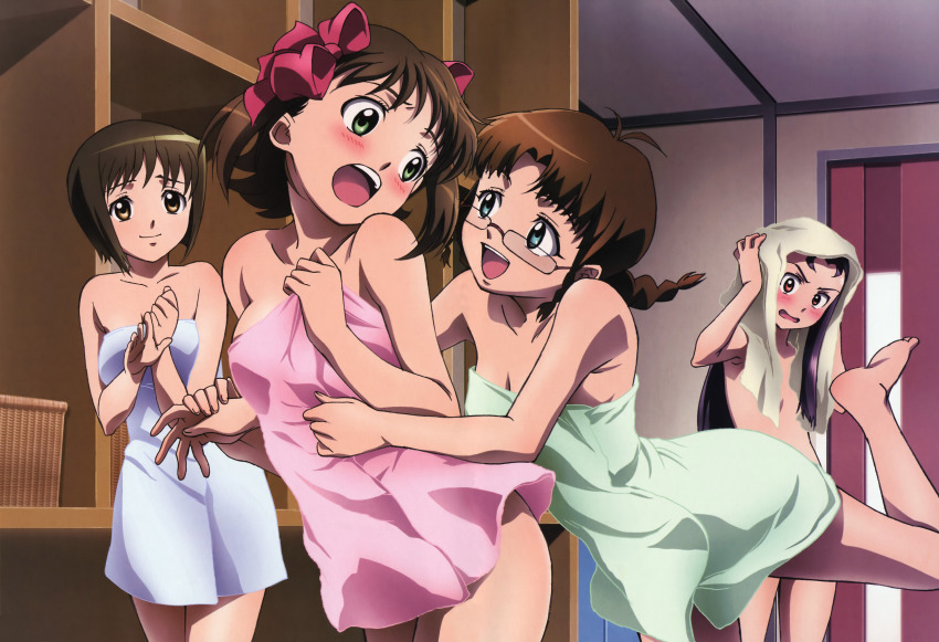 00s, 4girls, absurdres, akizuki_ritsuko, akizuki_ritsuko_(idolmaster_xenoglossia), amami_haruka, amami_haruka_(idolmaster_xenoglossia), bare_shoulders
