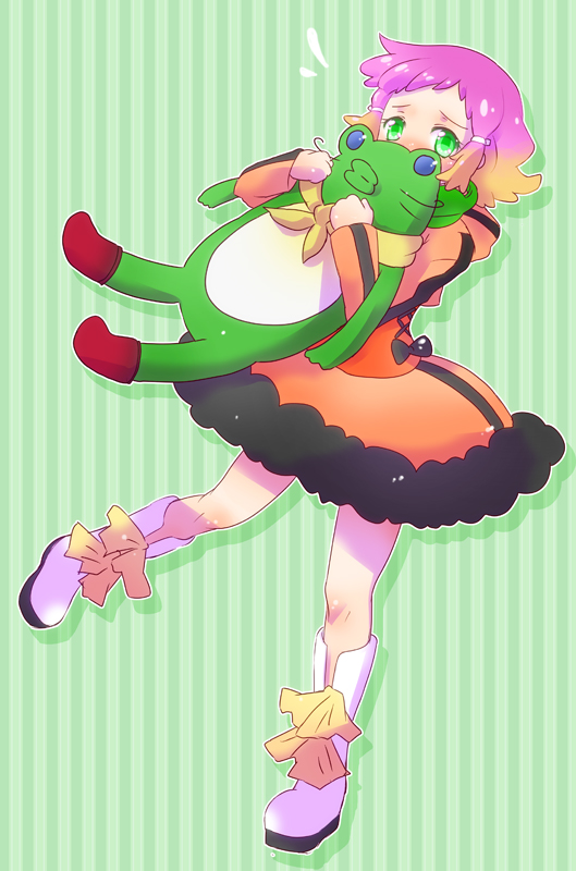 10s, 1girl, aquarion_(series), aquarion_evol, dress, female_focus, gradient_hair, green_eyes