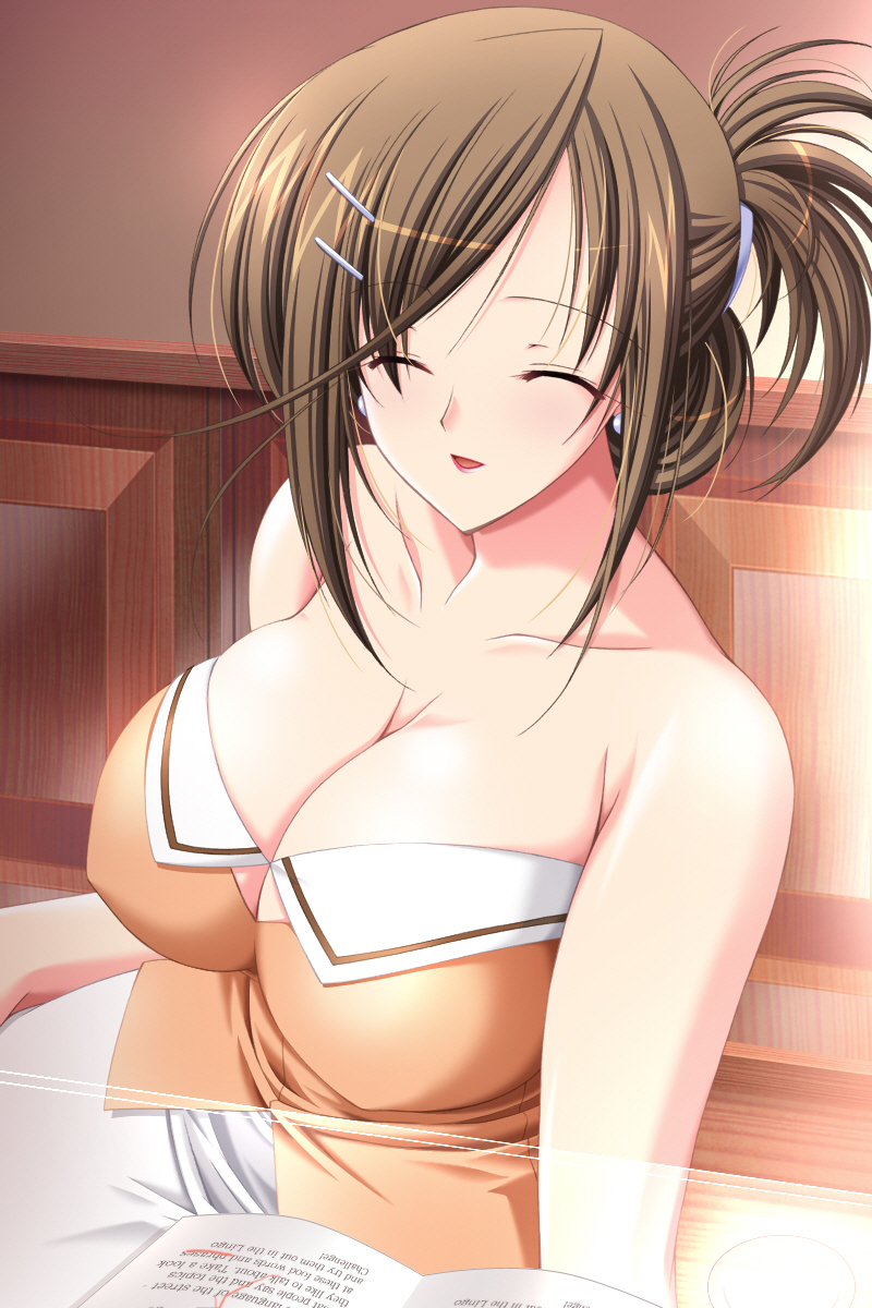 00s, 10s, akizuki_sara, atelier_kaguya, breasts, choco_chip, cleavage, game_cg, happy, highres, katei_kyoushi_no_oneesan, kateikyoushi_no_onee-san, large_breasts, smile
