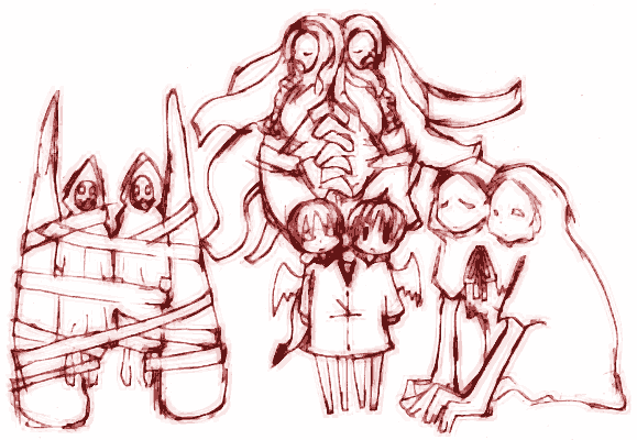 1boy, 1girl, animal, billy_and_miriam_locane, bobby, conjoined, konami, monochrome