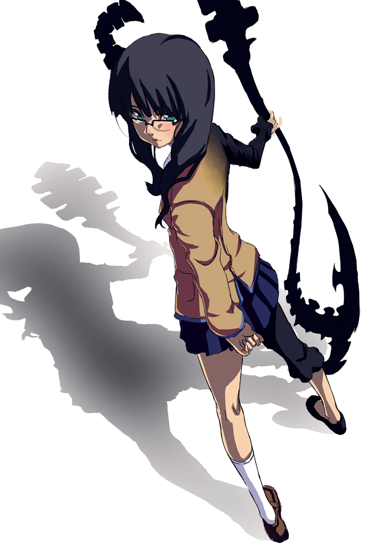 10s, 1girl, asymmetrical_clothes, asymmetrical_footwear, bad_id, bad_pixiv_id, black_hair, black_rock_shooter