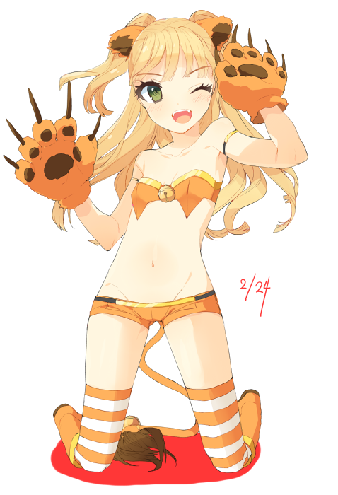 10s, 1girl, animal_ears, animal_hands, armpits, arms_up, bad_id, bad_pixiv_id