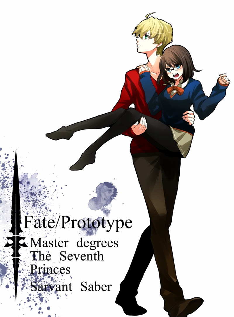 1boy, 1girl, ahoge, arthur_pendragon_(fate), bad_id, bad_pixiv_id, black_pantyhose, blonde_hair