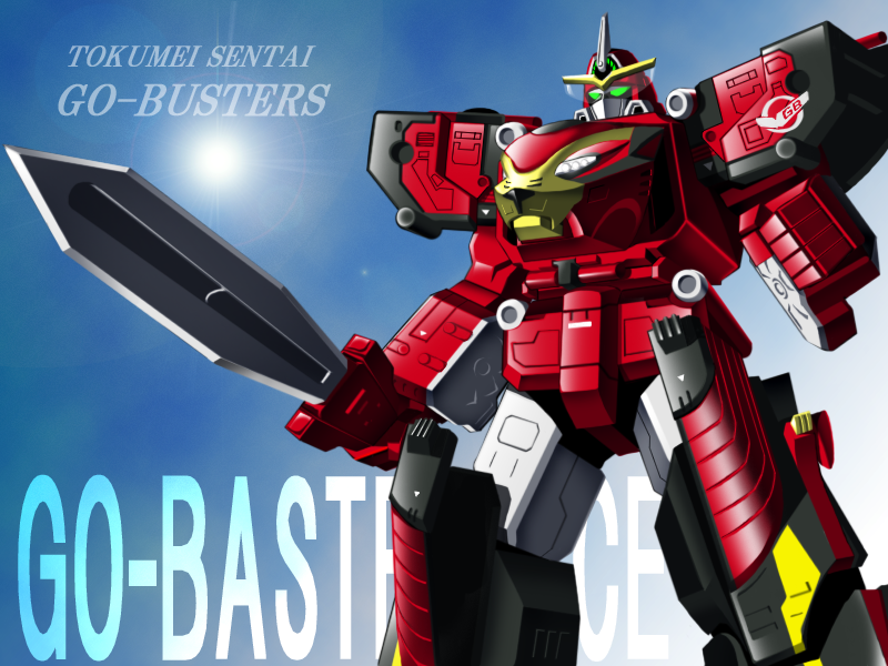 english_text, engrish_text, go-buster_ace, mecha, no_humans, qtarou0313, ranguage, robot, super_sentai, sword, takemoto_kyuutarou, tokumei_sentai_go-busters, weapon