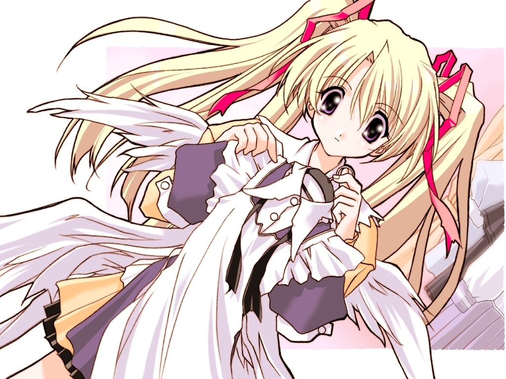 00s, 1girl, angel_wings, blonde_hair, blush, dress, dutch_angle, female_focus