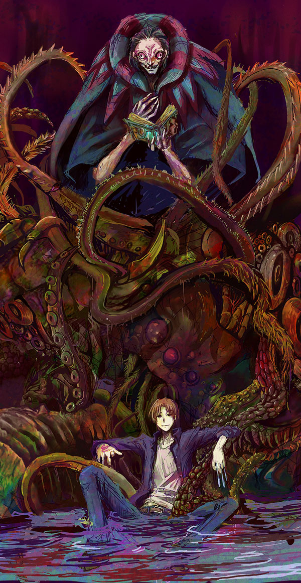 2boys, book, command_spell, denim, fate/zero, fate_(series), gilles_de_rais_(caster)_(fate), gilles_de_rais_(fate)