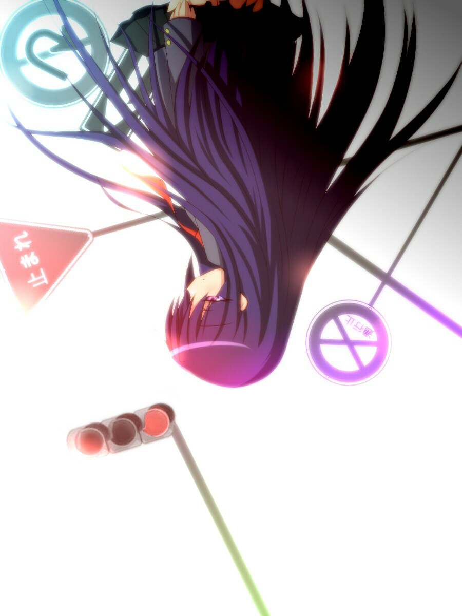 goshiki_agiri, highres, kengo619, kill_me_baby, long_hair, purple_eyes, purple_hair, road_sign