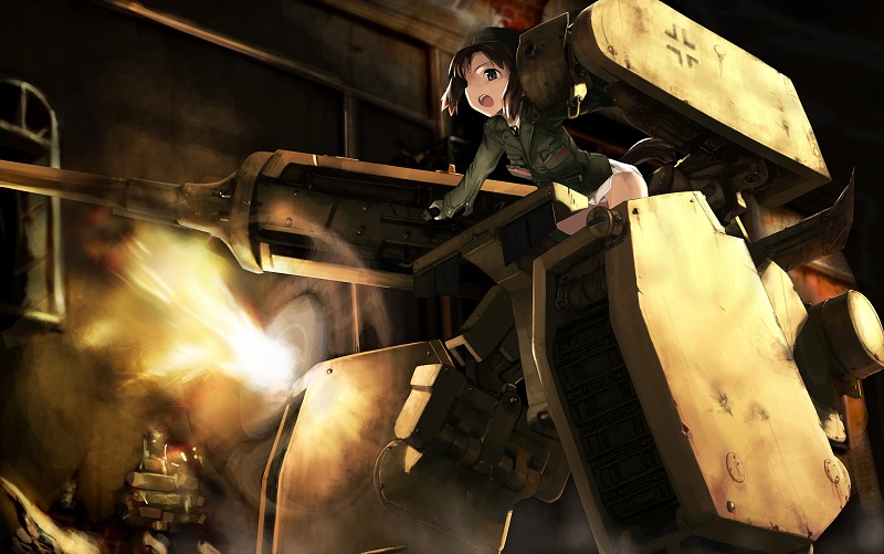 1girl, balkenkreuz, cross, female_focus, konami_mecha_musume, mecha_musume, military, military_vehicle