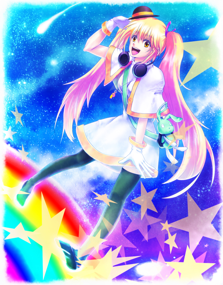 akaboshi_imoko, bemani, blonde_hair, gloves, hat, headphones, jubeat, kaniko