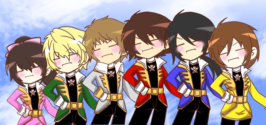 ahim_de_famille, artist_request, black_hair, blonde_hair, brown_hair, captain_marvelous, don_dogoier, gokai_blue