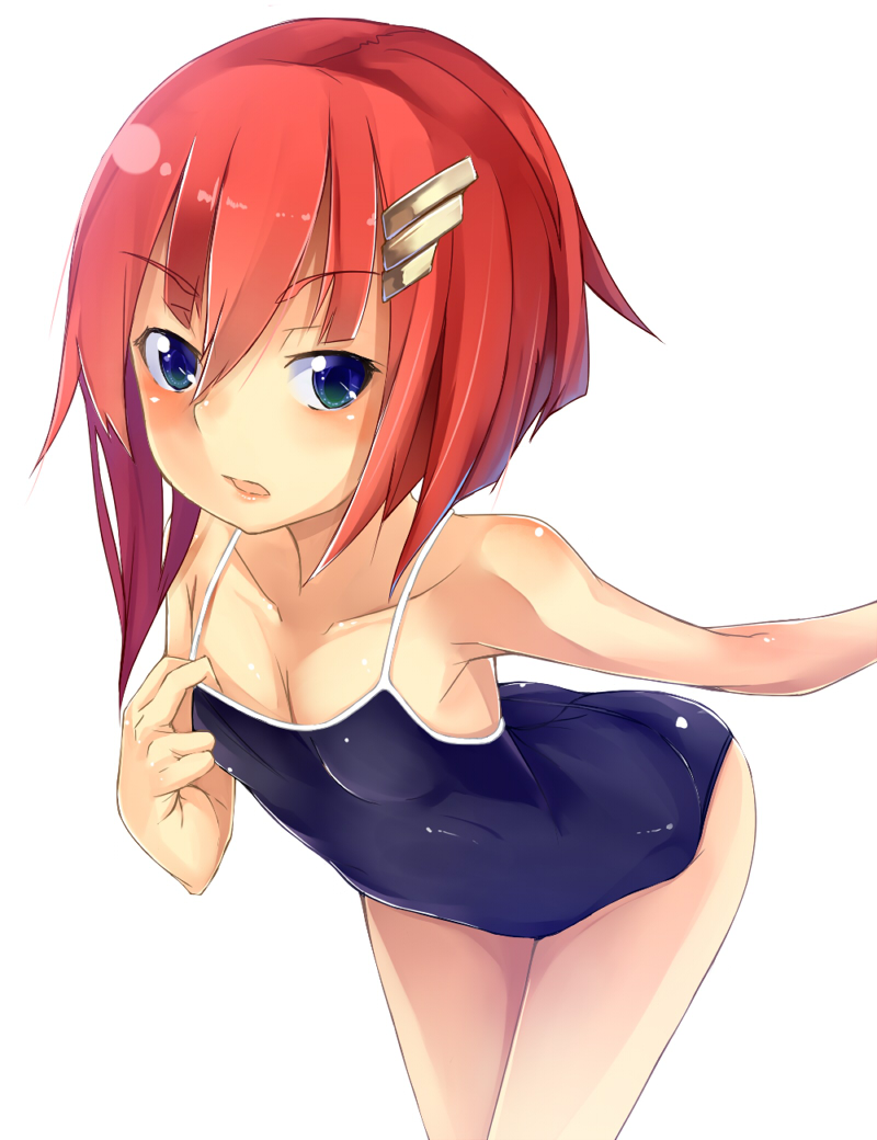 1girl, bad_id, bad_pixiv_id, blue_eyes, competition_school_swimsuit, female_focus, flat_chest, kawasaki_kana, one-piece_swimsuit, original, red_hair, school_swimsuit, short_hair, solo, swimsuit
