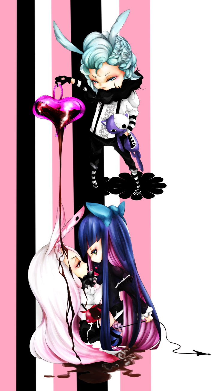 10s, 2girls, androgynous, animal_ears, black_legwear, blue_hair, bow, character_request